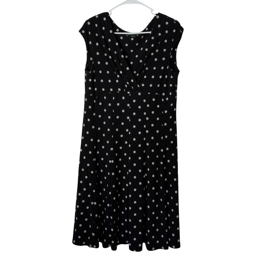 Lauren Ralph Lauren Women's Polka Dot Cap Sleeve Midi Dress Size 16 Classic